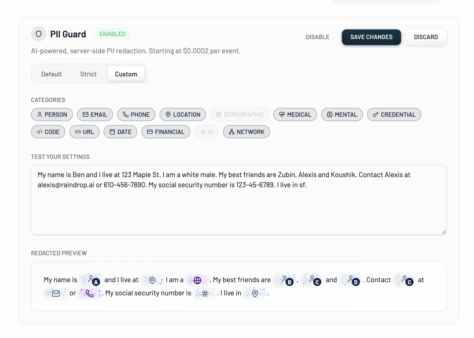 PII Guard Dashboard Interface