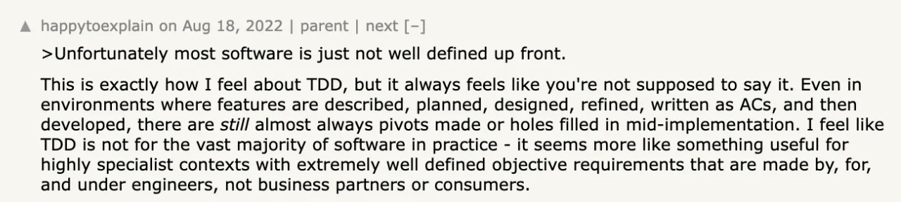Hackernews Discussion on TDD